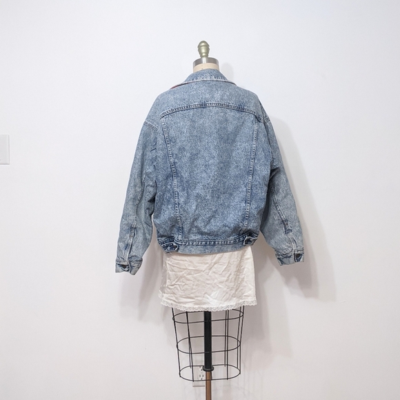 Vintage 80s 90s Levis 70417 0819 Acid Wash Denim Jean Barn Trucker Plaid Flannel - Picture 3 of 5